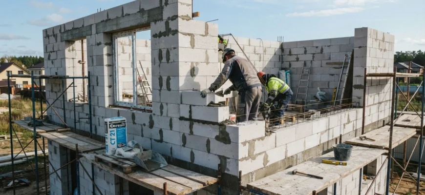 Строительство домов из газобетона: кладка, армирование, отделка